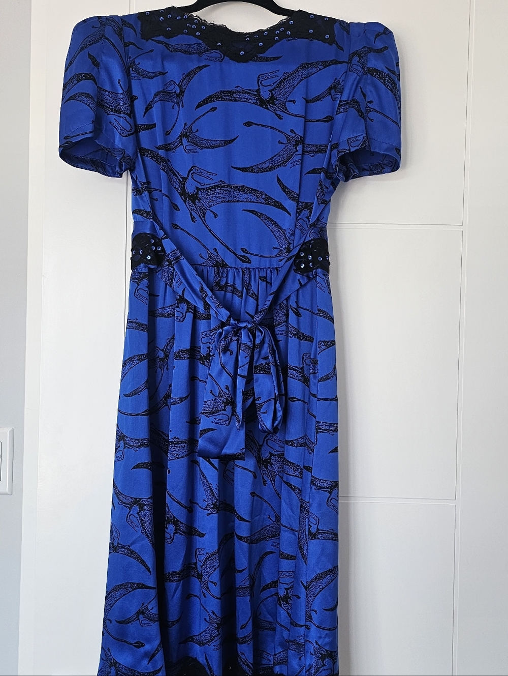 Vintage Betsey Johnson Pterodactyl Dinosaur Dress Cobalt Woman’s Size 4 (S) - Picture 2 of 10